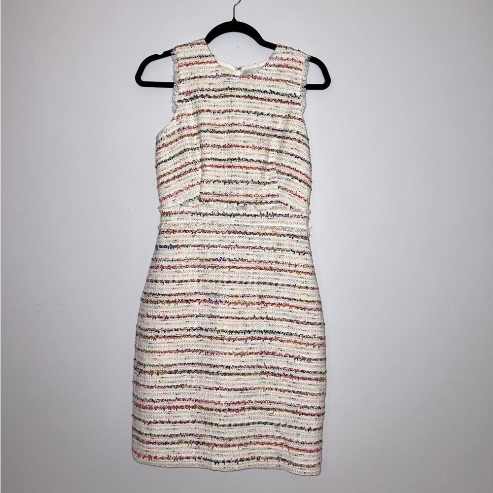 NWT J. Crew White Multi-Colored Tweed Sleeveless Sheath Dress Size 0